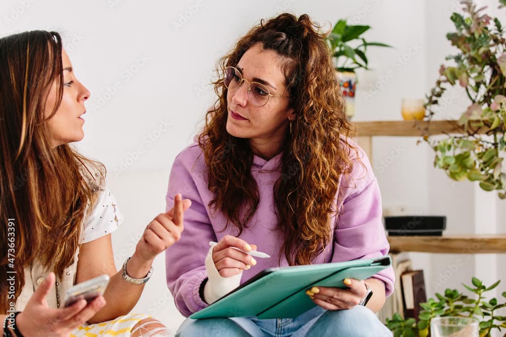 Woman listens to feedback on design